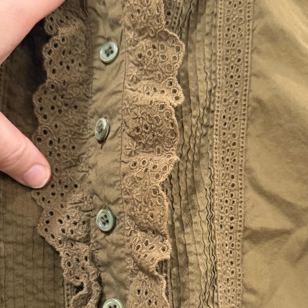 EUC J. Crew Olive Ruffle Blouse